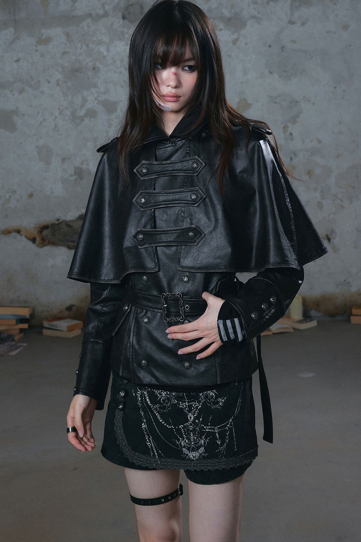 Detachable Cape Leather Jacket