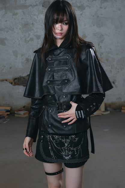 Detachable Cape Leather Jacket