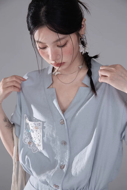 Light Blue Linen Shirt Dress