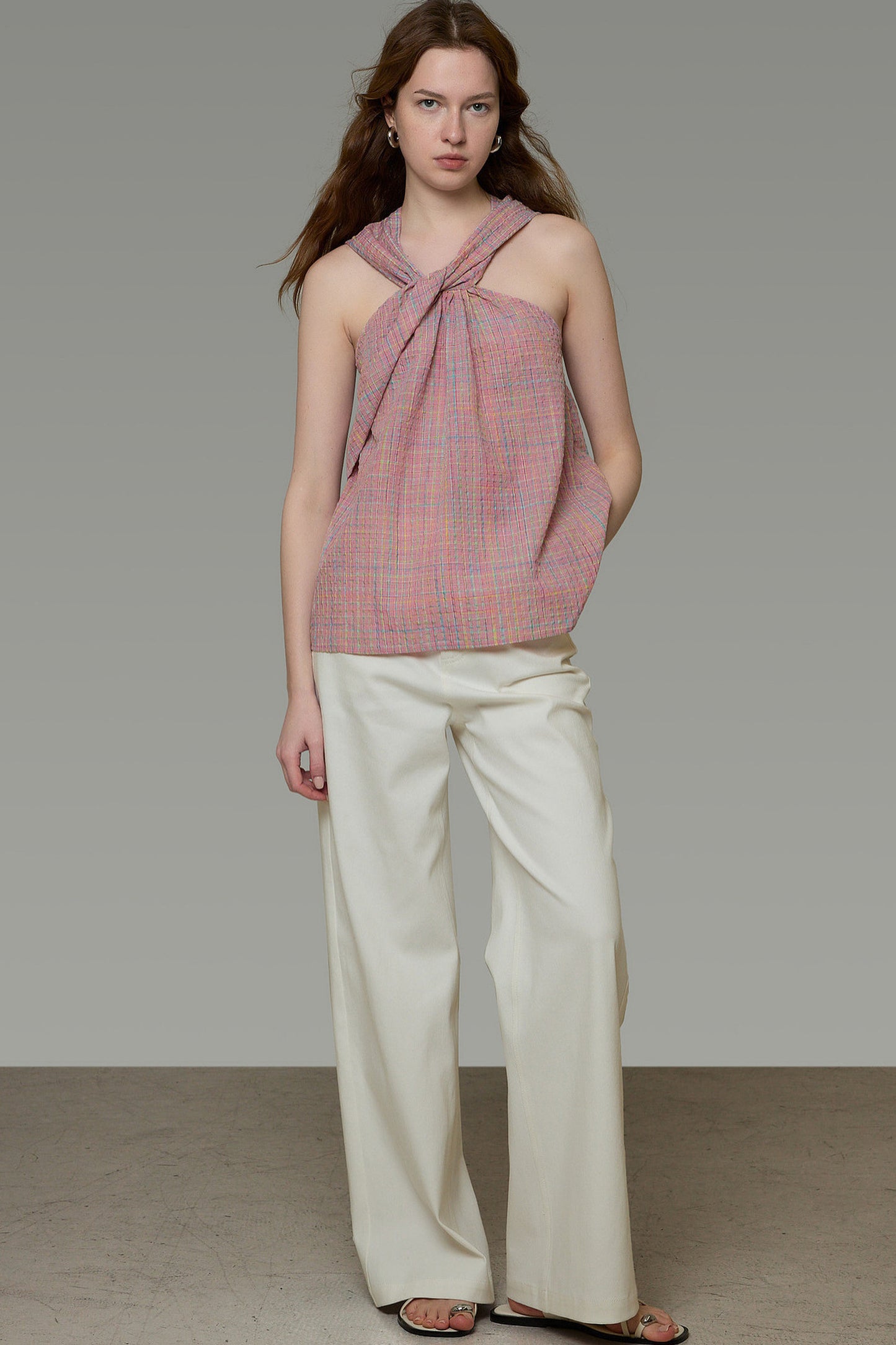 Plaid French Knot Top