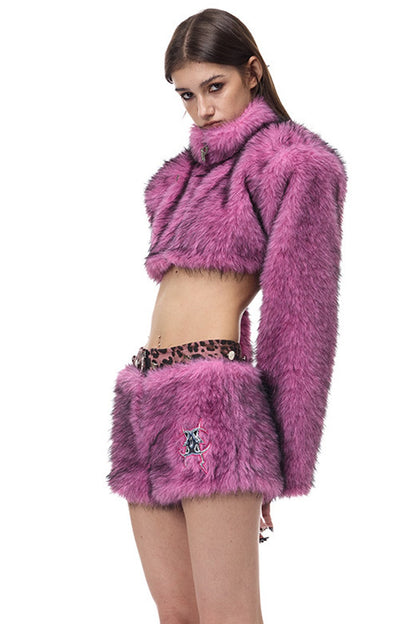 Pink Leopard Print Furry Skirt