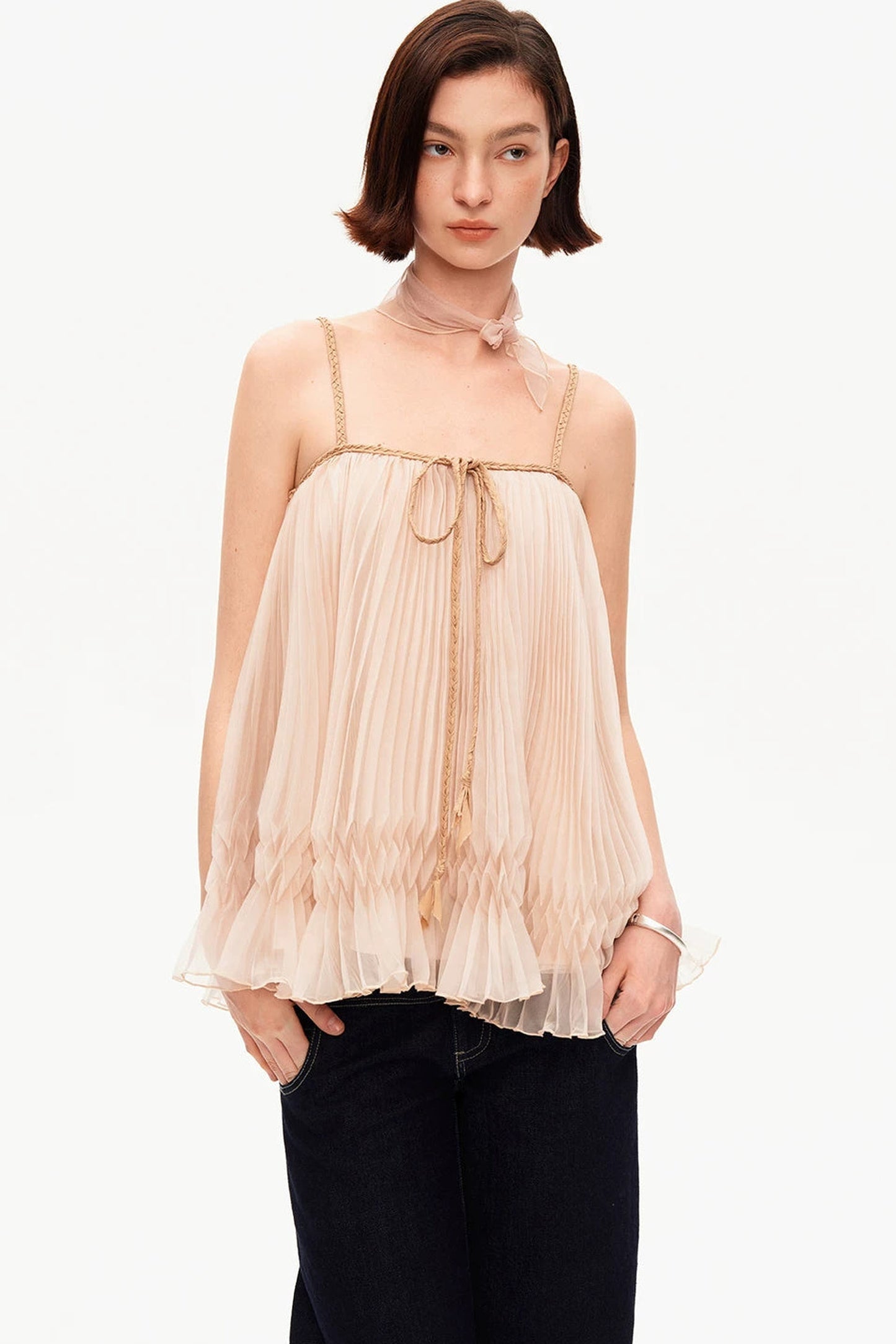 Chiffon Pleated Suspender Top