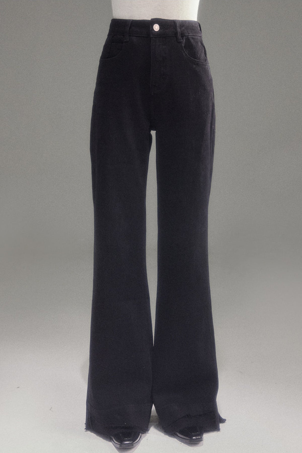 High-Waisted Fleece-Lined Flared Raw Hem Slit Jeans