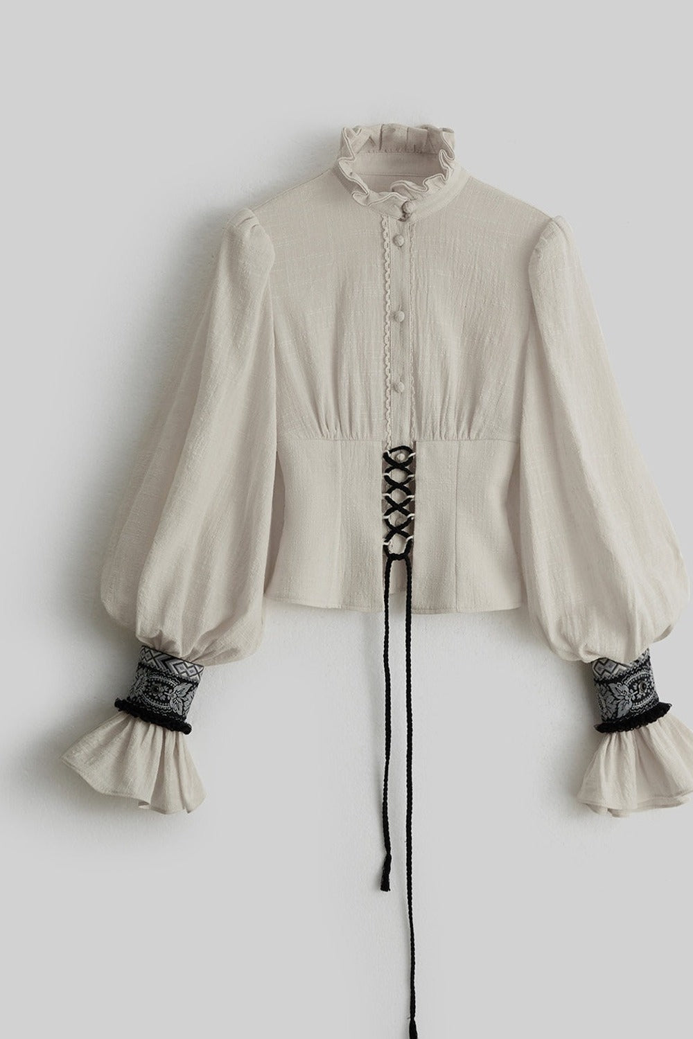 Heavy-Duty Ruffle Sleeve Tie Waist Shirt