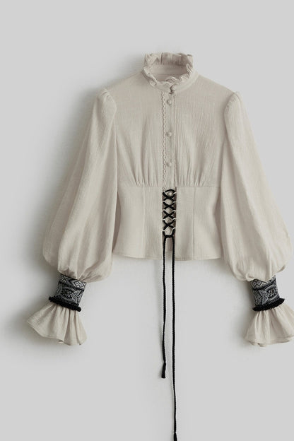 Heavy-Duty Ruffle Sleeve Tie Waist Shirt