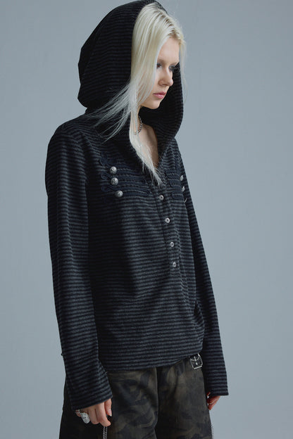 Black Gray Stripe Hoodie