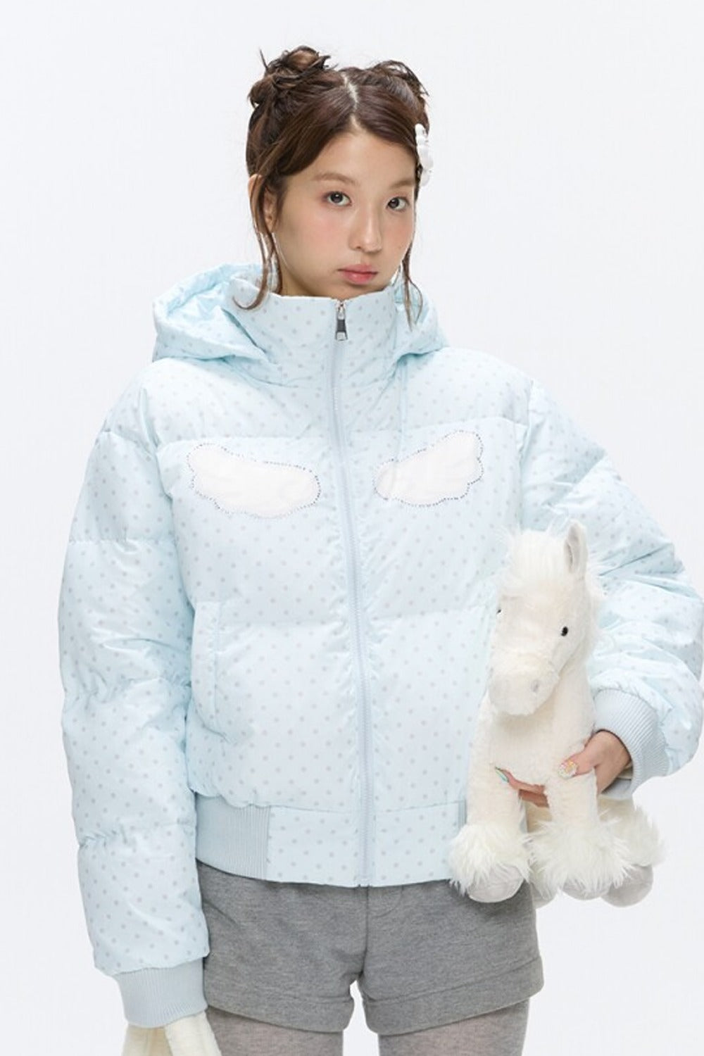 Hooded Polka Dot Down Jacket