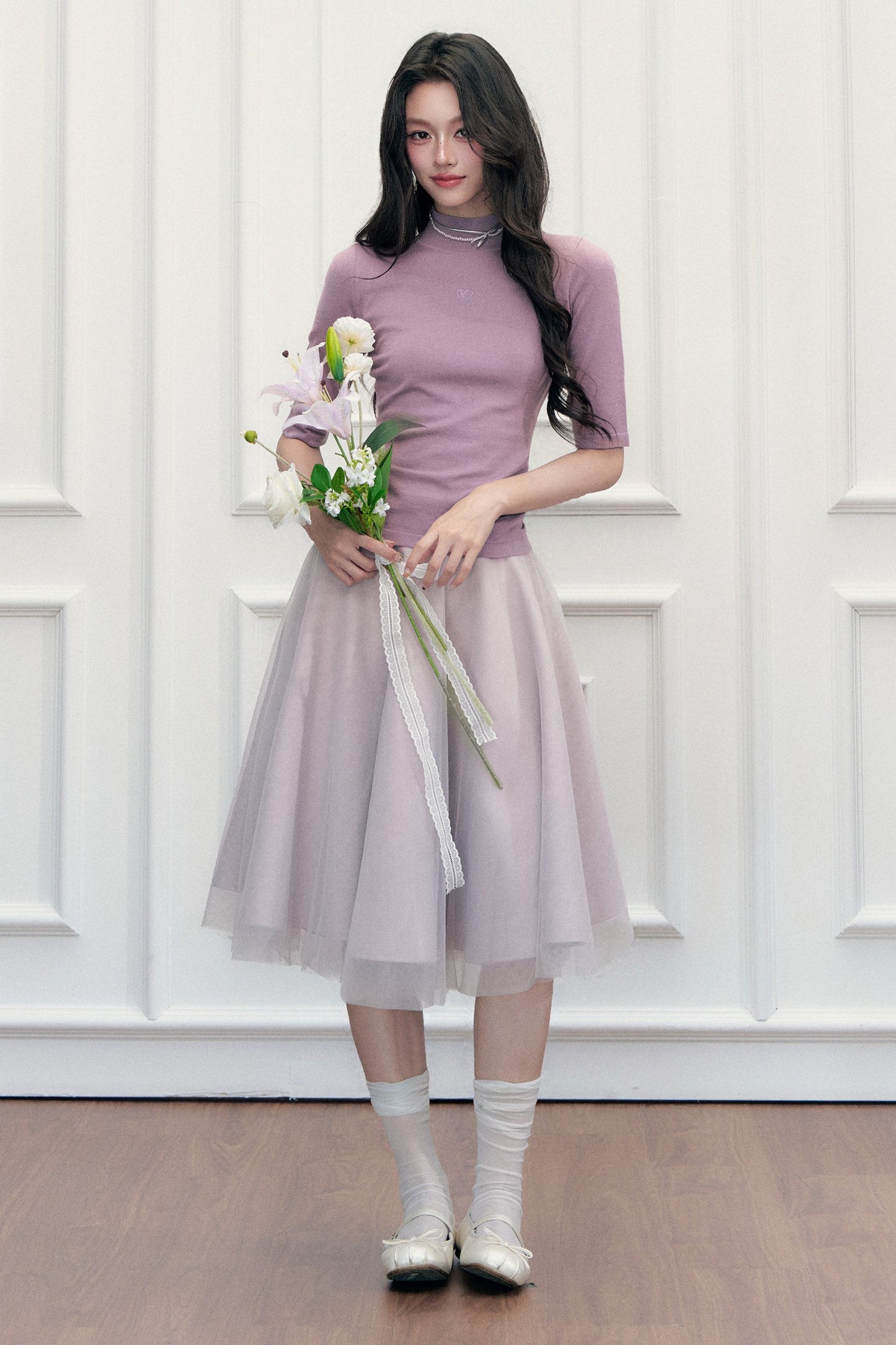 High-Waisted A-Line Puffy Mesh Skirt