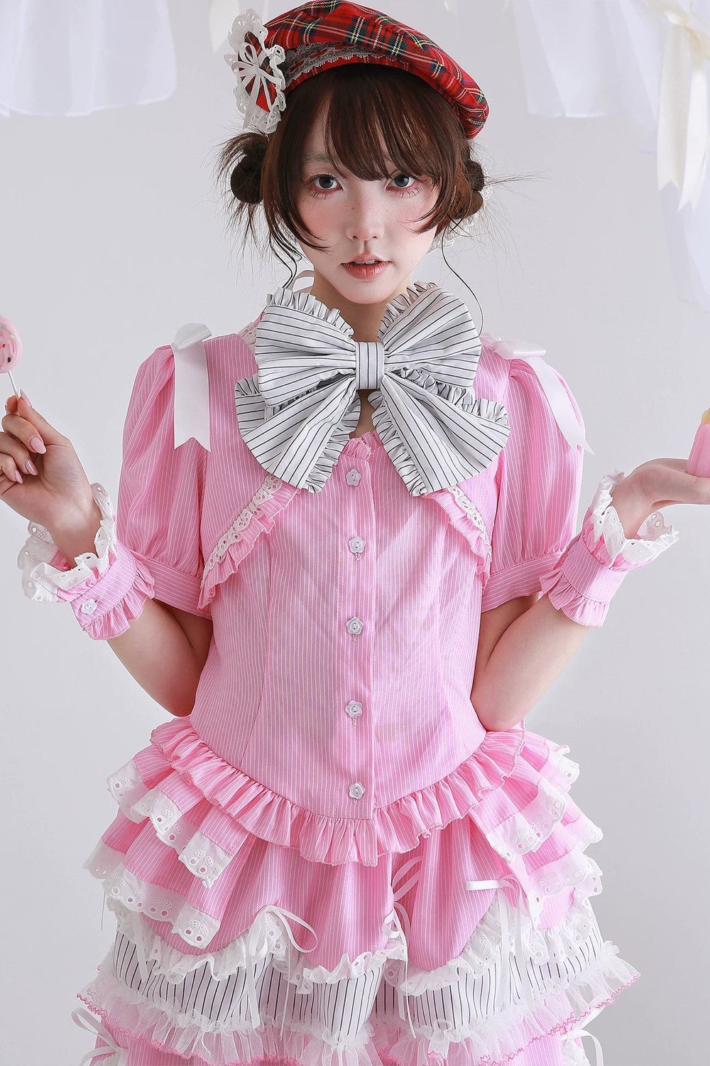 Pink Showa Retro Striped Top