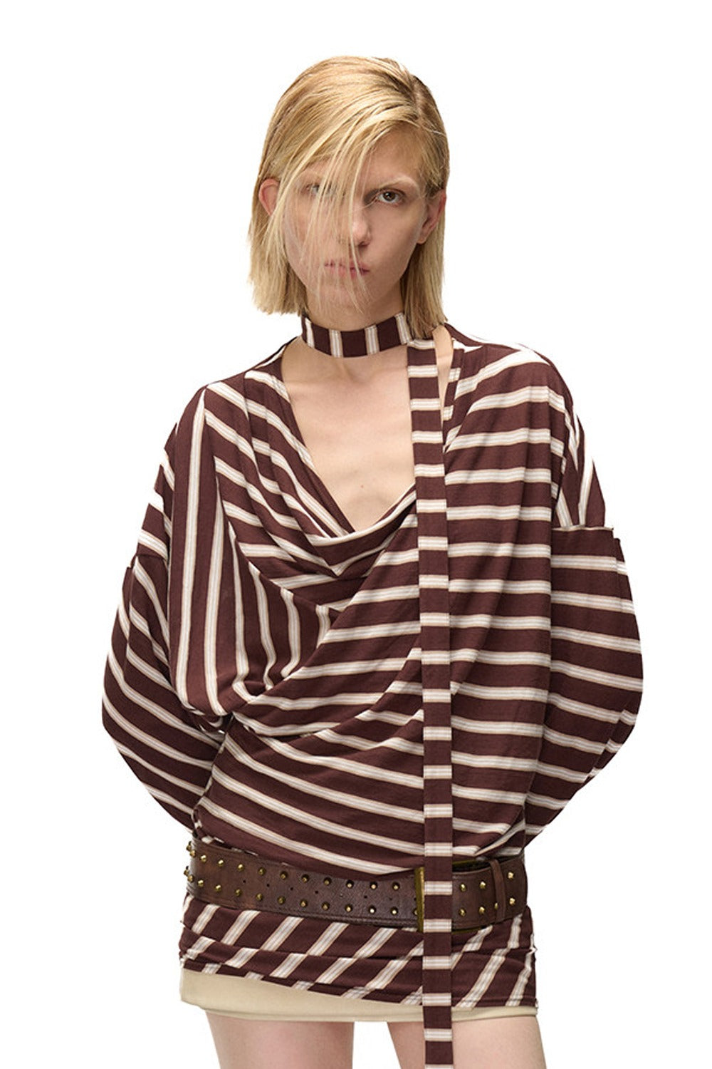 Asymmetrical Striped Long-Sleeve T-Shirt