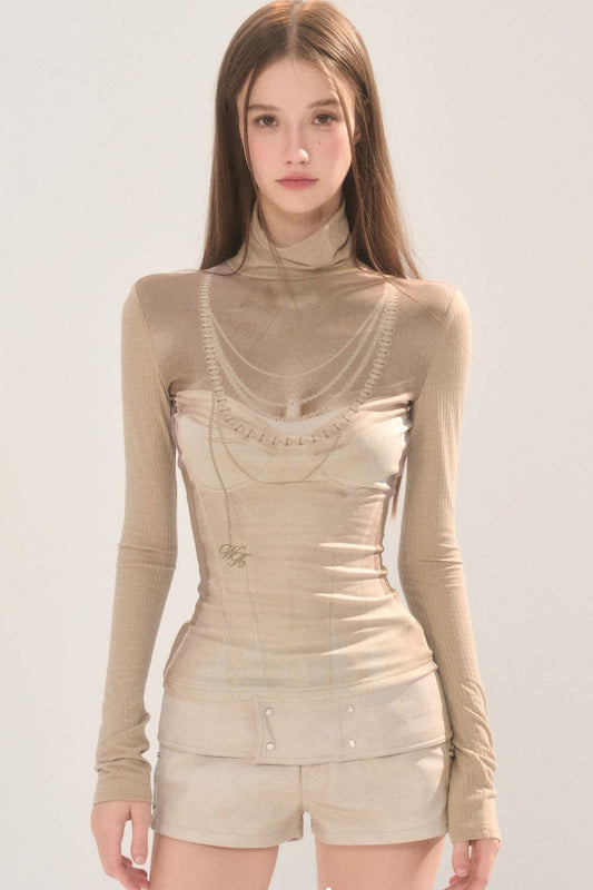 Elastic 3D Turtleneck Top