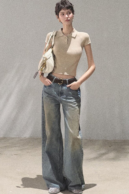 Vintage Hand-Painted Wide Leg Jeans Set