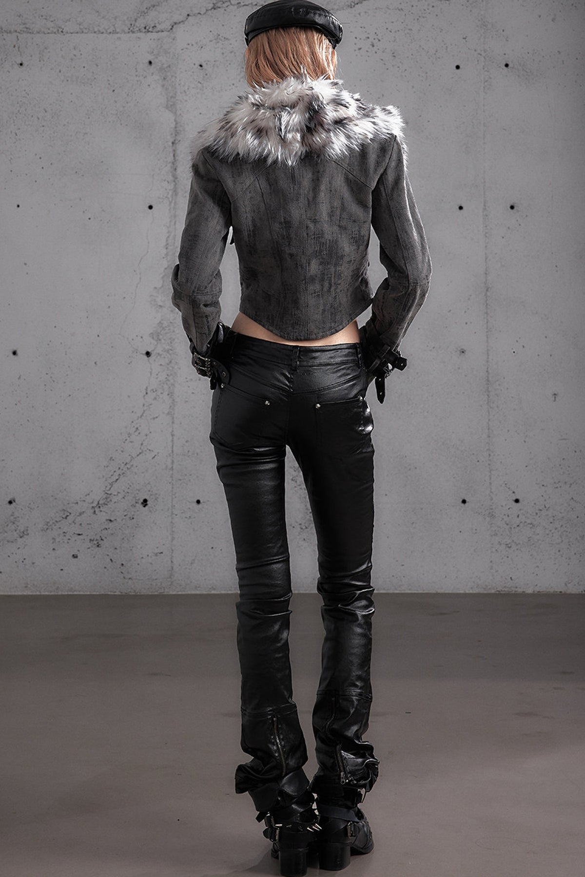 Punk Rock Embroidered Waxed Leather Pants