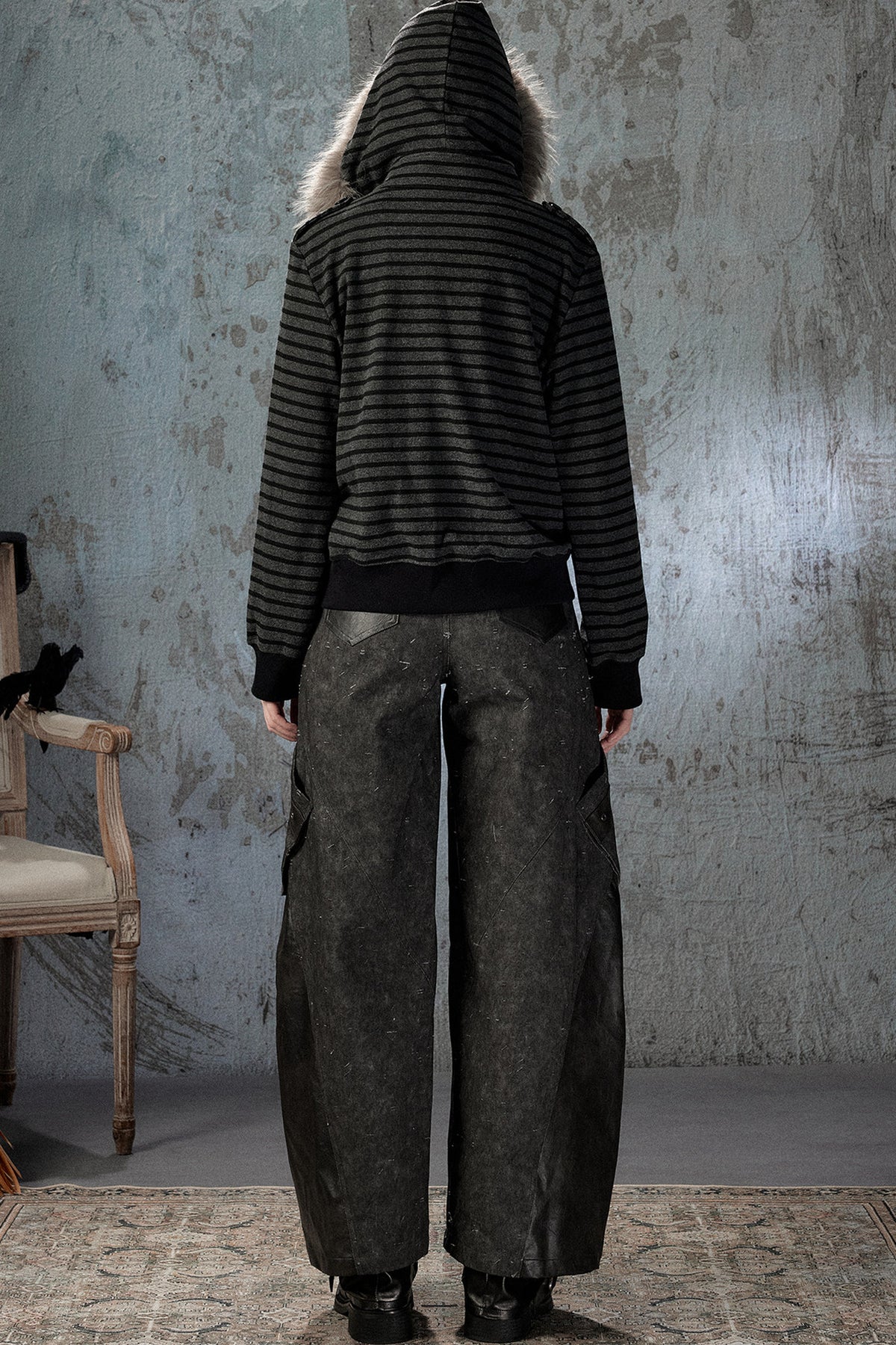 Fur Collar Striped Jacket