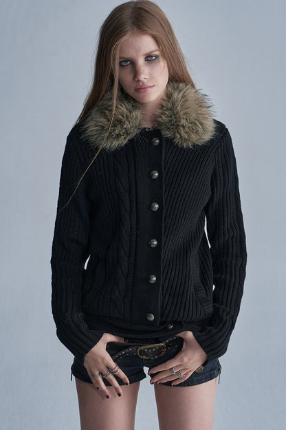 Asymmetrical Zipper Metal Buckle Cardigan