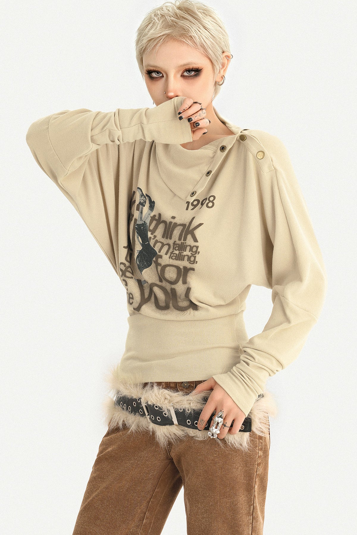 高領字母印花Long sleeveT恤