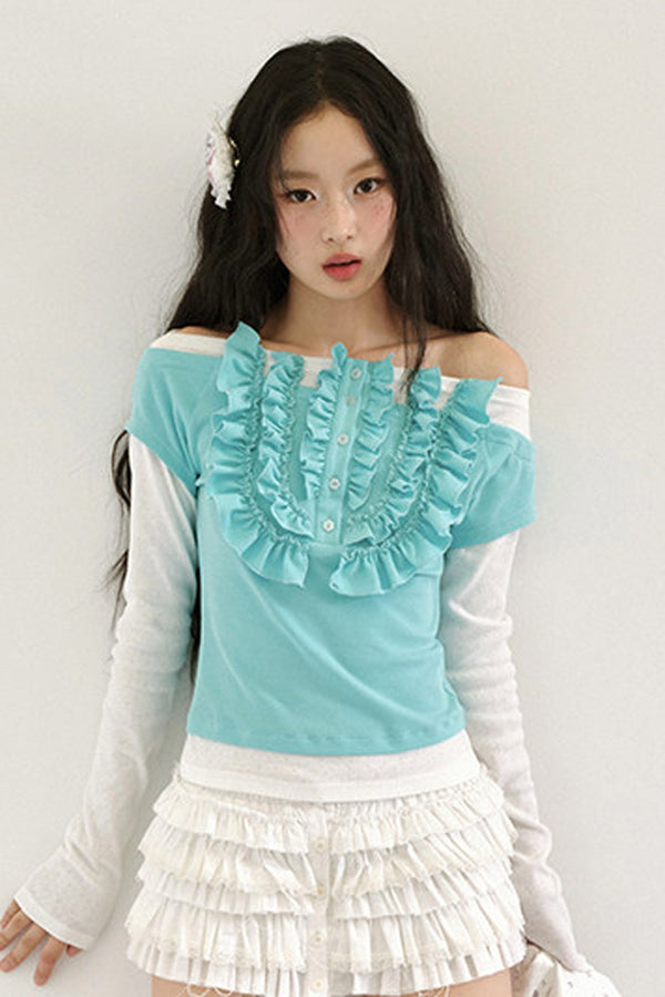 Color-Blocked Lace Layered-Look T-shirt