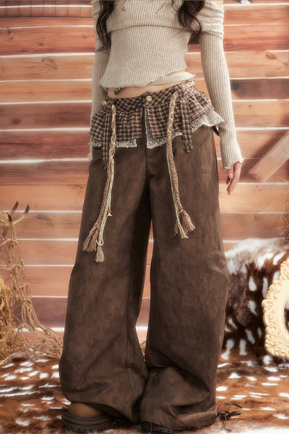 Plaid Tie-Waist Wide Leg Pants