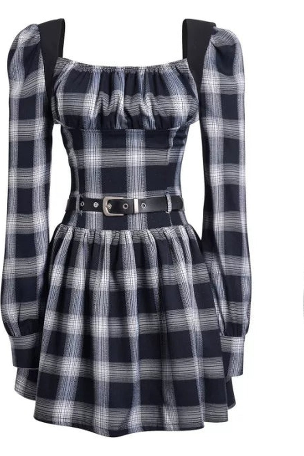 Robe à carreaux à manches longues cintrée à la taille