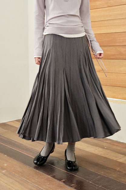 Deep Gray Wrinkled A-Line Midi Skirt
