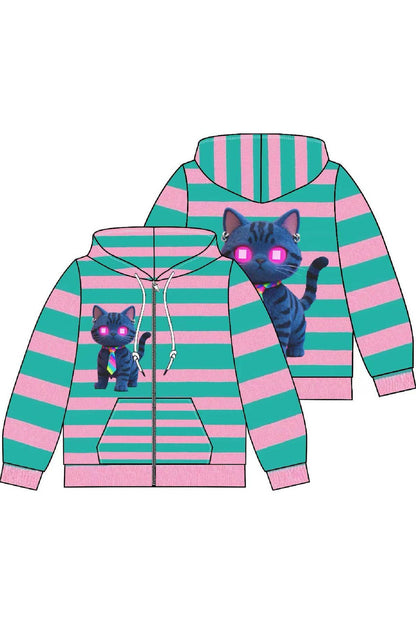 Y2K Loose Fit Demon Cat Zip Hoodie