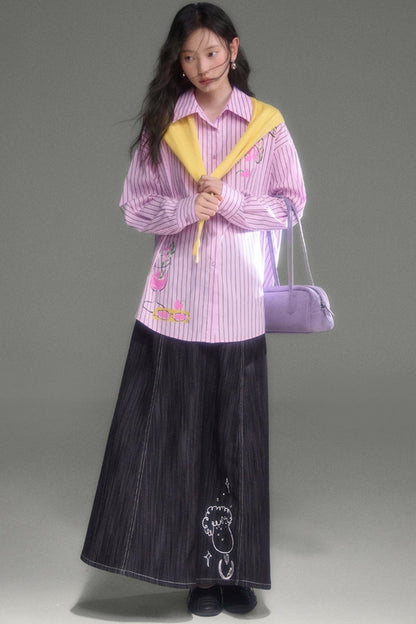 Holiday Striped Long-Sleeve Shirt and Pants Set-Up