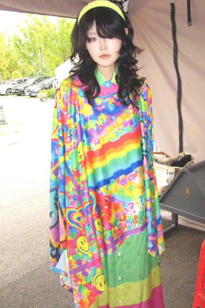 Rainbow Smiley Print Oversized Top