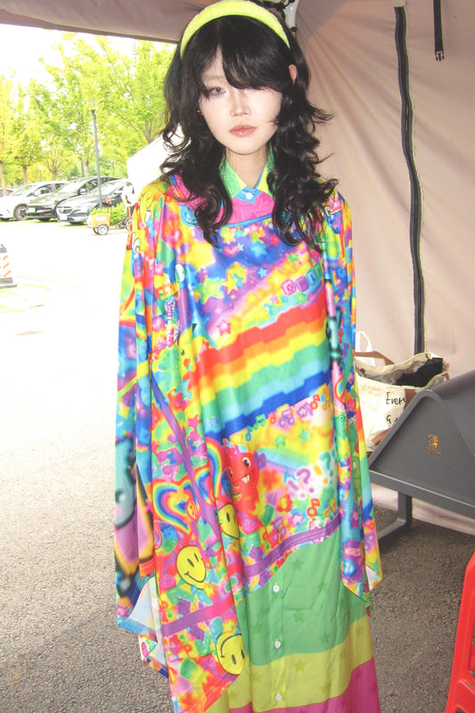 Rainbow Smiley Print Oversized Top