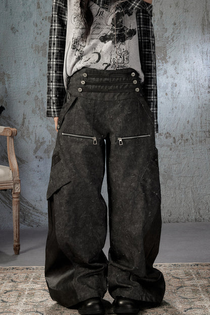 Black Patchwork Ripped High-Waisted Cargo Pants