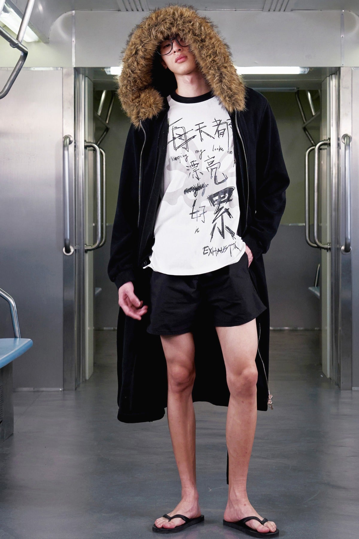 Letter Embroidered Fur Hooded Sweatshirt Jacket