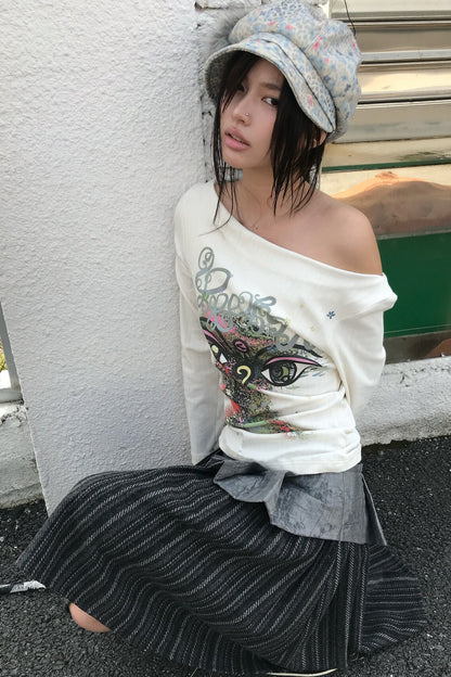 Reversible Swing Collar Long-Sleeve Printed T-Shirt