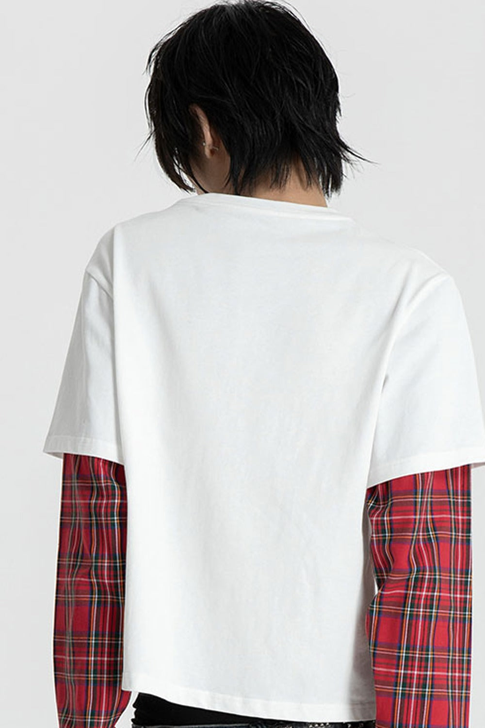 Red Checkered Patchwork Long Sleeve T-Shirt