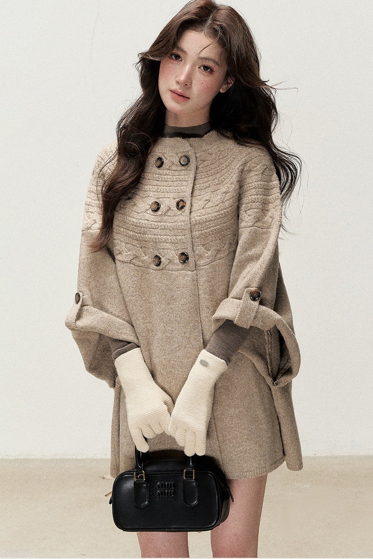 Double-Breasted Cape Design Cardigan