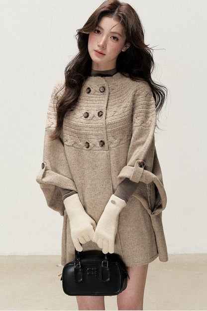 Double-Breasted Cape Design Cardigan