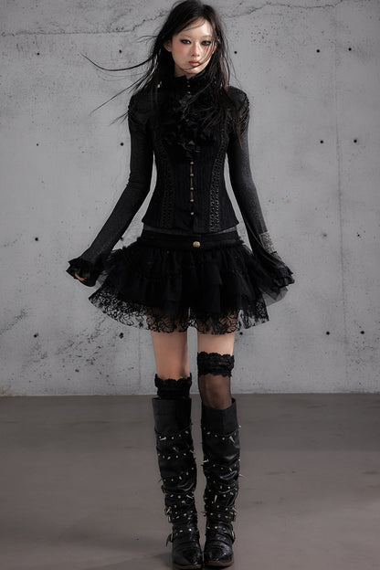 Lace Patchwork Pleated Multi-Layered Puffy Skirt