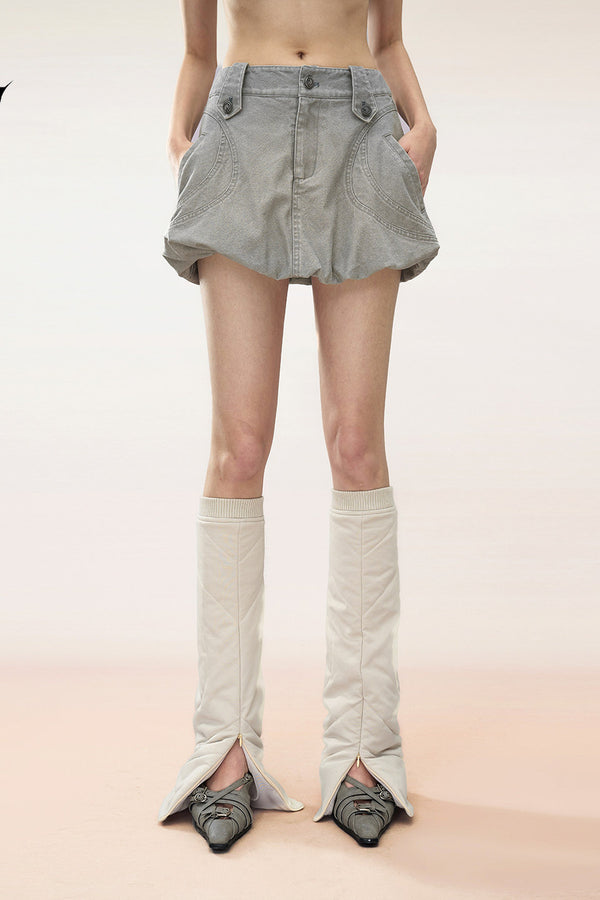 Brown Bubble Hem Pocket Skirt