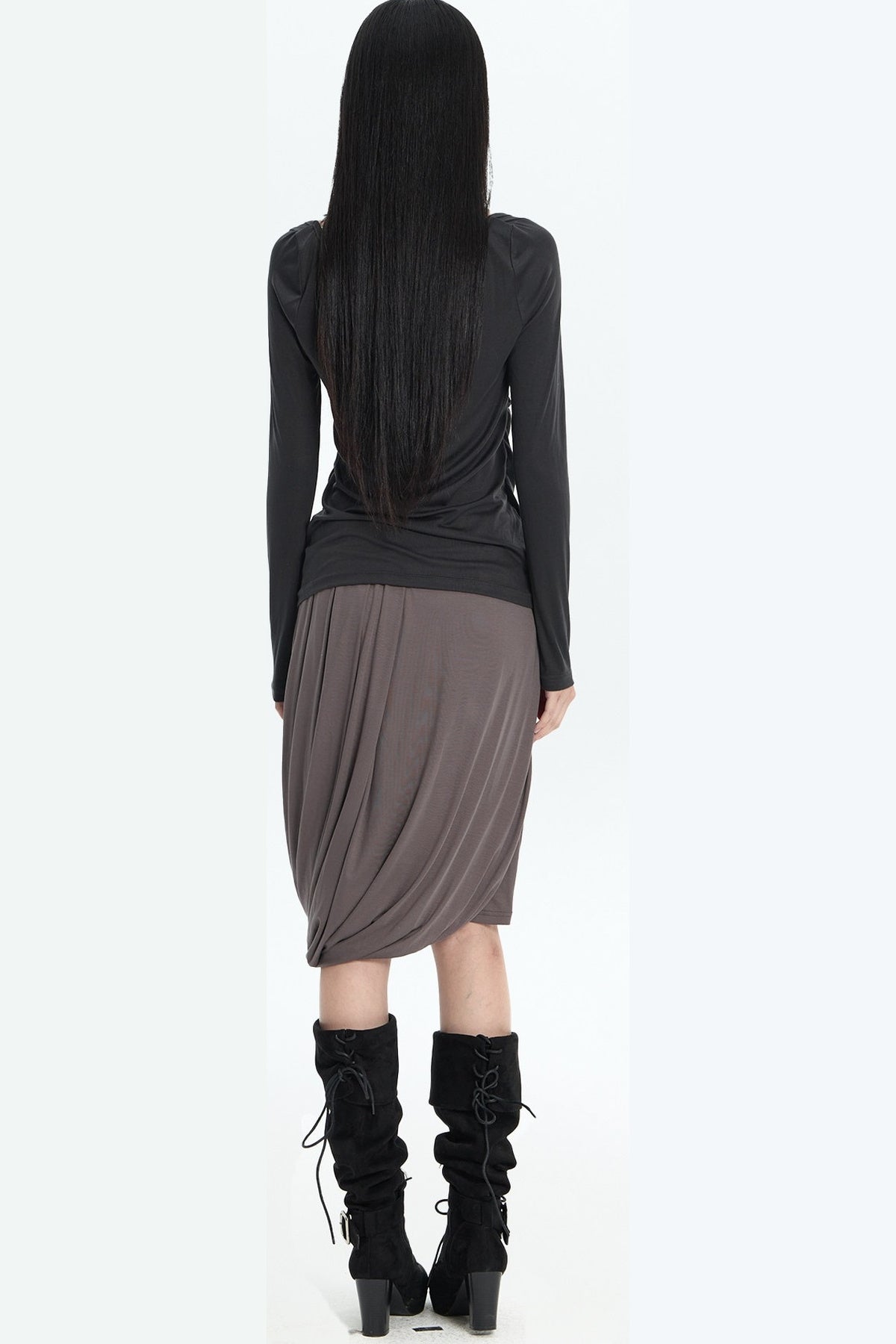 Rhinestone Waistband Asymmetrical Pleated Skirt