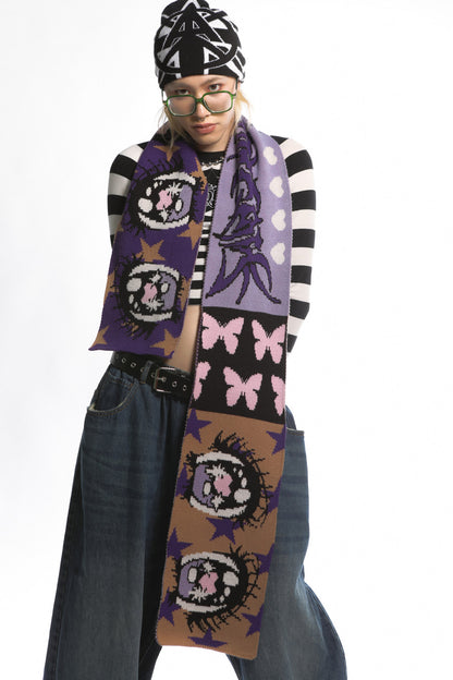 Comic Eye Knitted Long Scarf Set-Up