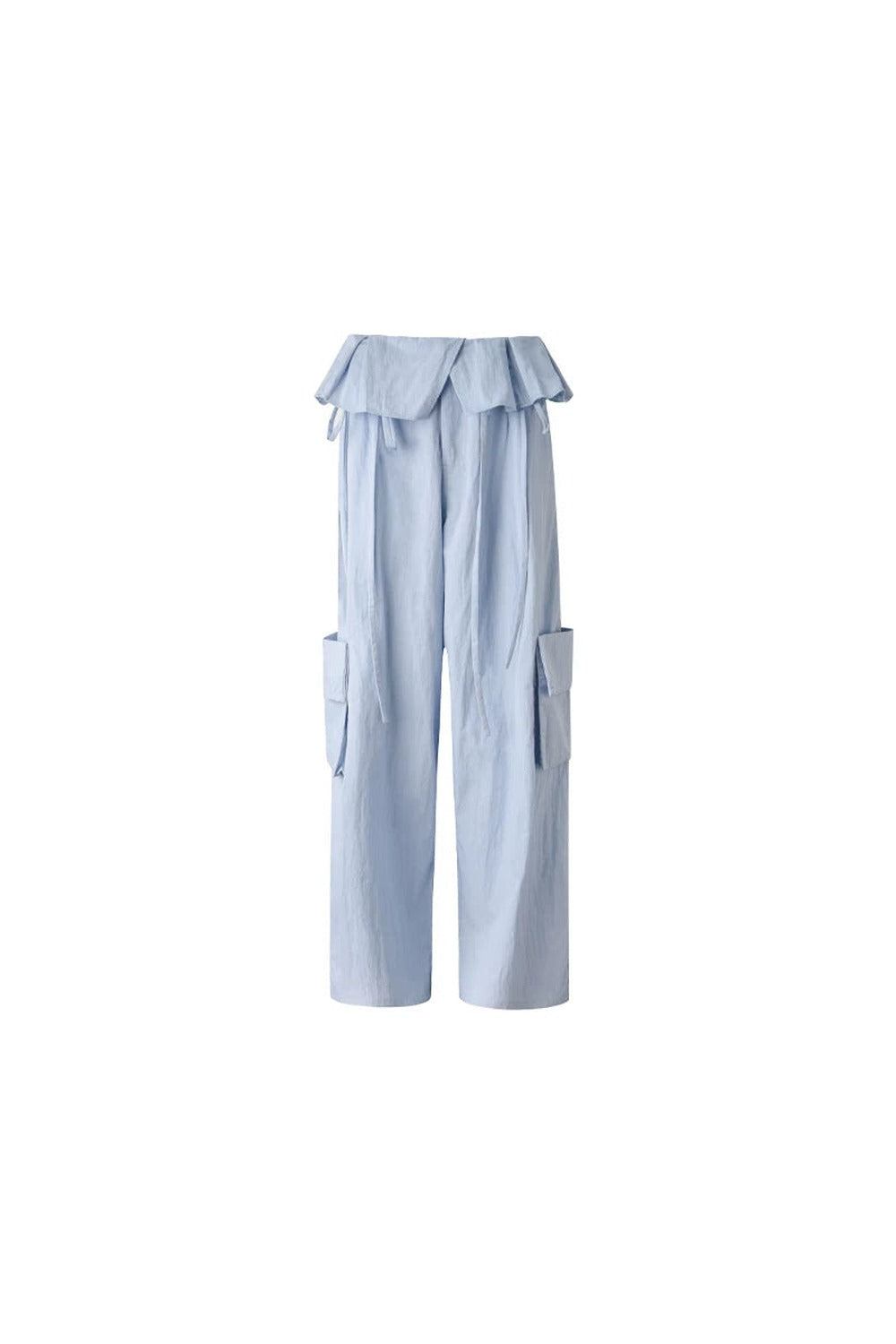 Ruffled Glacier Blue Wide-Leg Pants