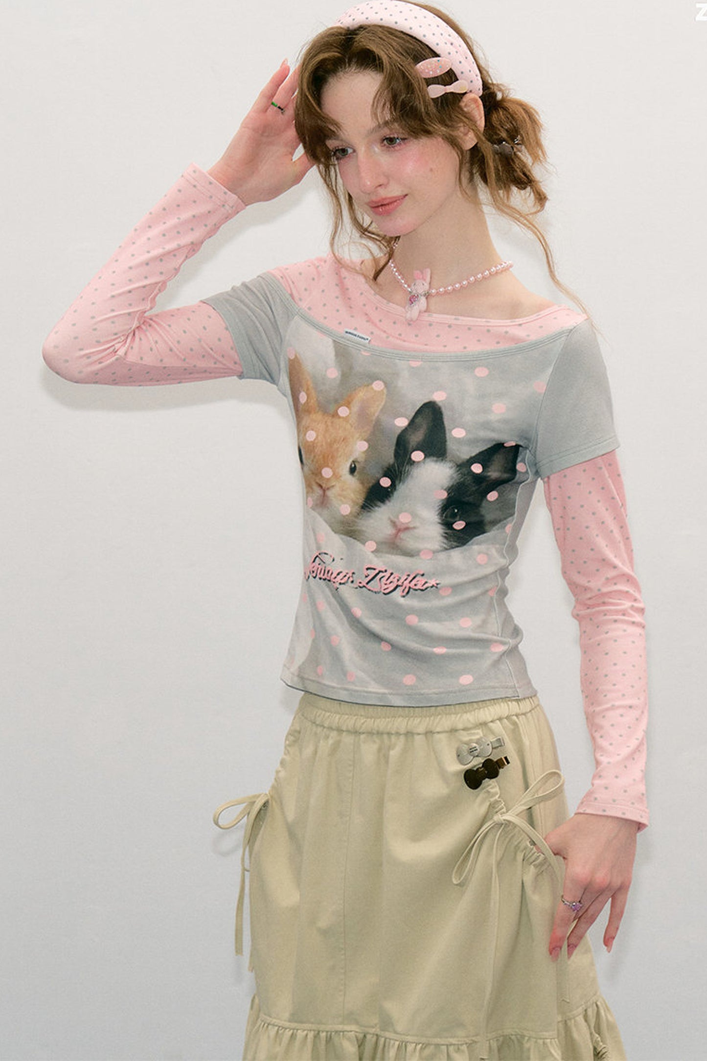 Haut color-block en patchwork avec imprimé lapin