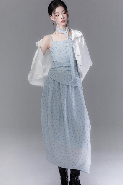 Ribbon Polka Dot Layered-Look Dress