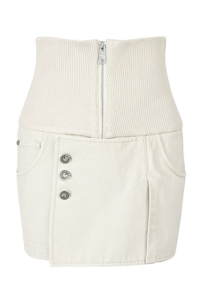 Ribbed Splicing Washed Distressed Skirt