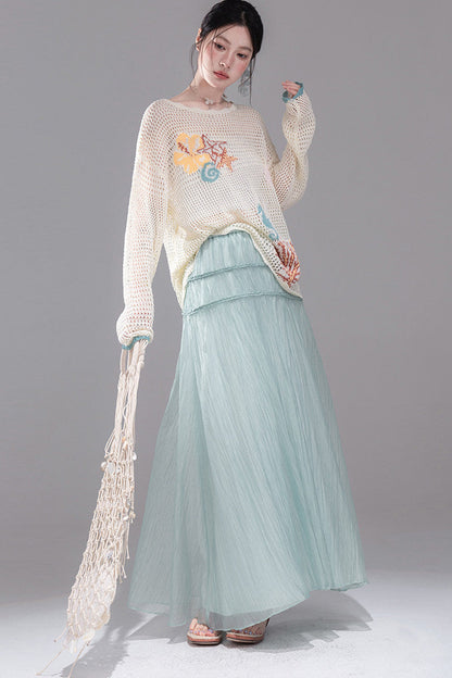 Color Clash Jacquard Knit Blouse