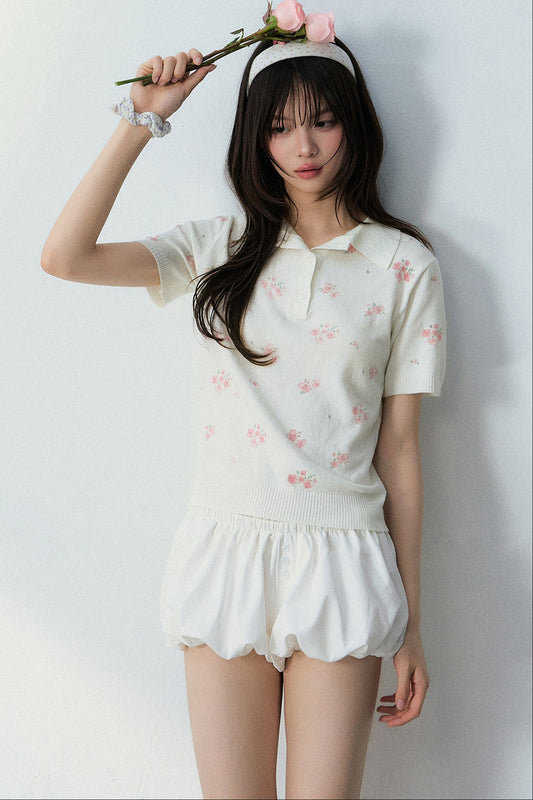 All-Over Floral Print Knit Blouse