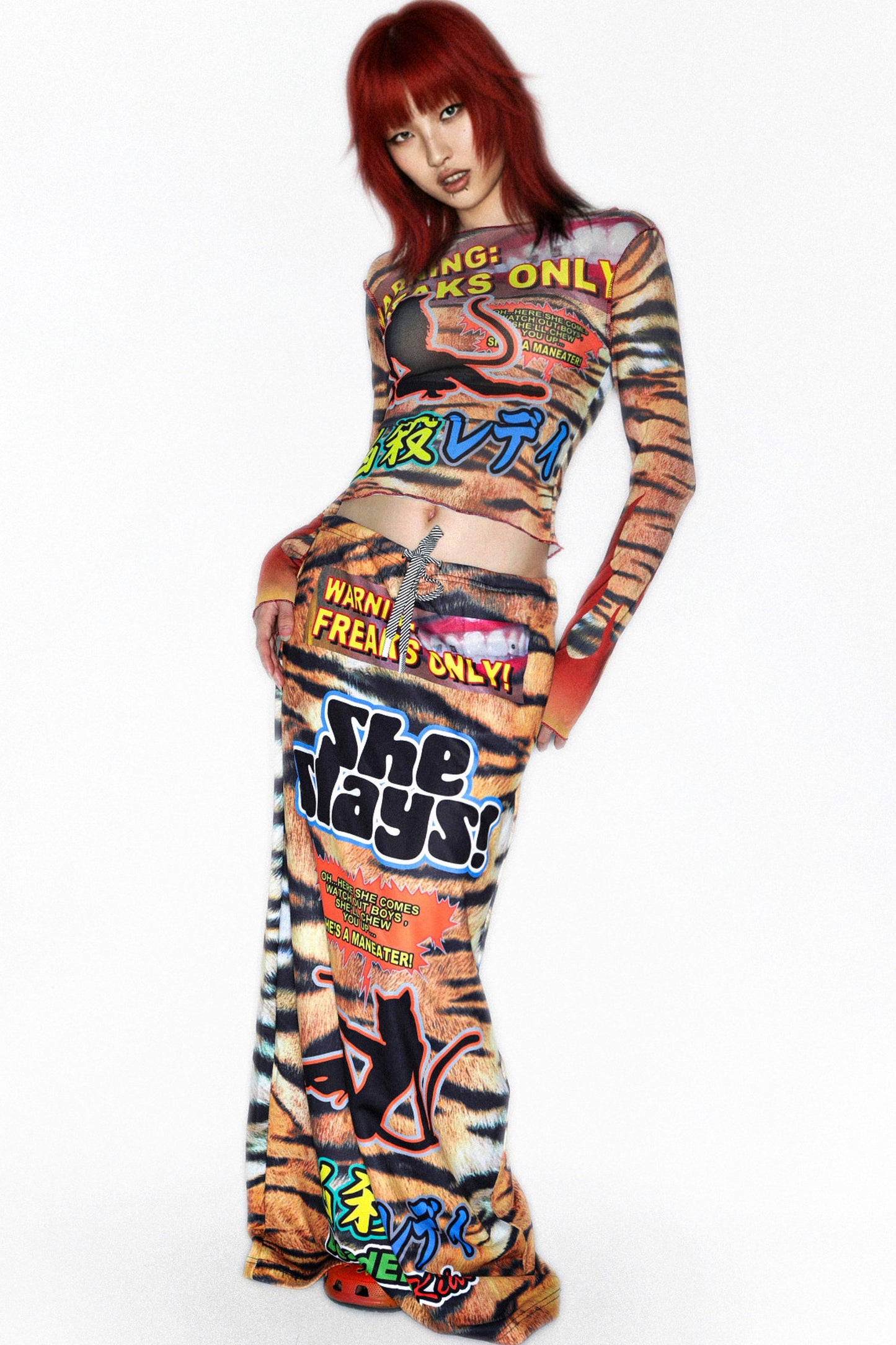 Y2K Graphic Long Sleeve Mesh Top