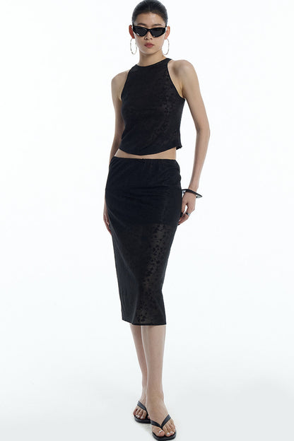 Lace Jacquard Tank Top and Skirt Set-Up