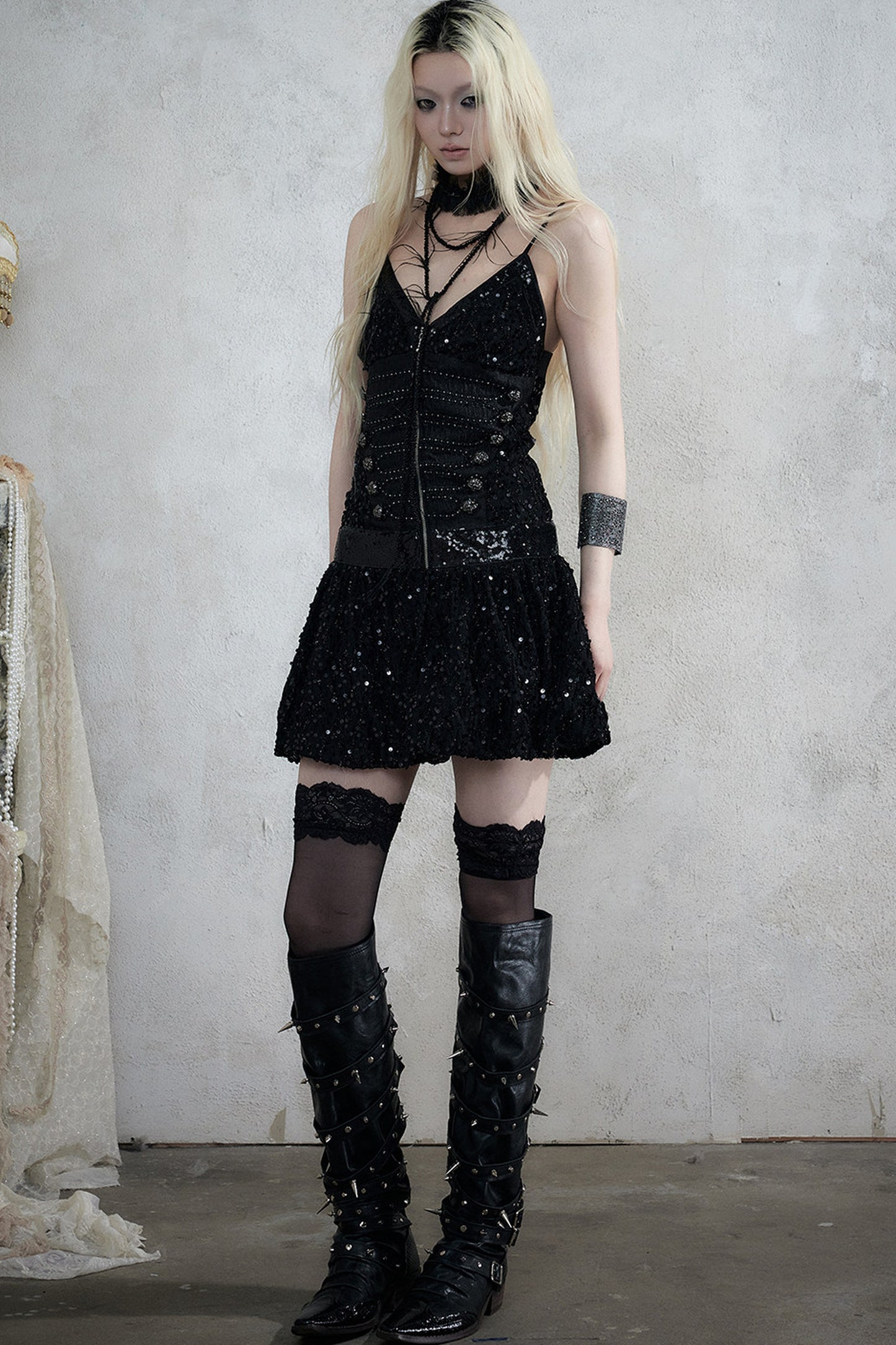 Retro Jacquard Sequin Dress