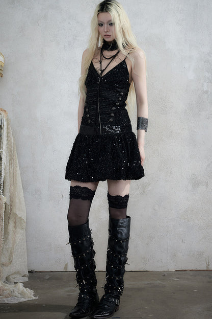 Retro Jacquard Sequin Dress