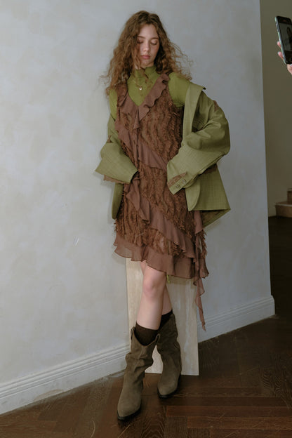Asymmetrical Ruffle Chiffon Dress