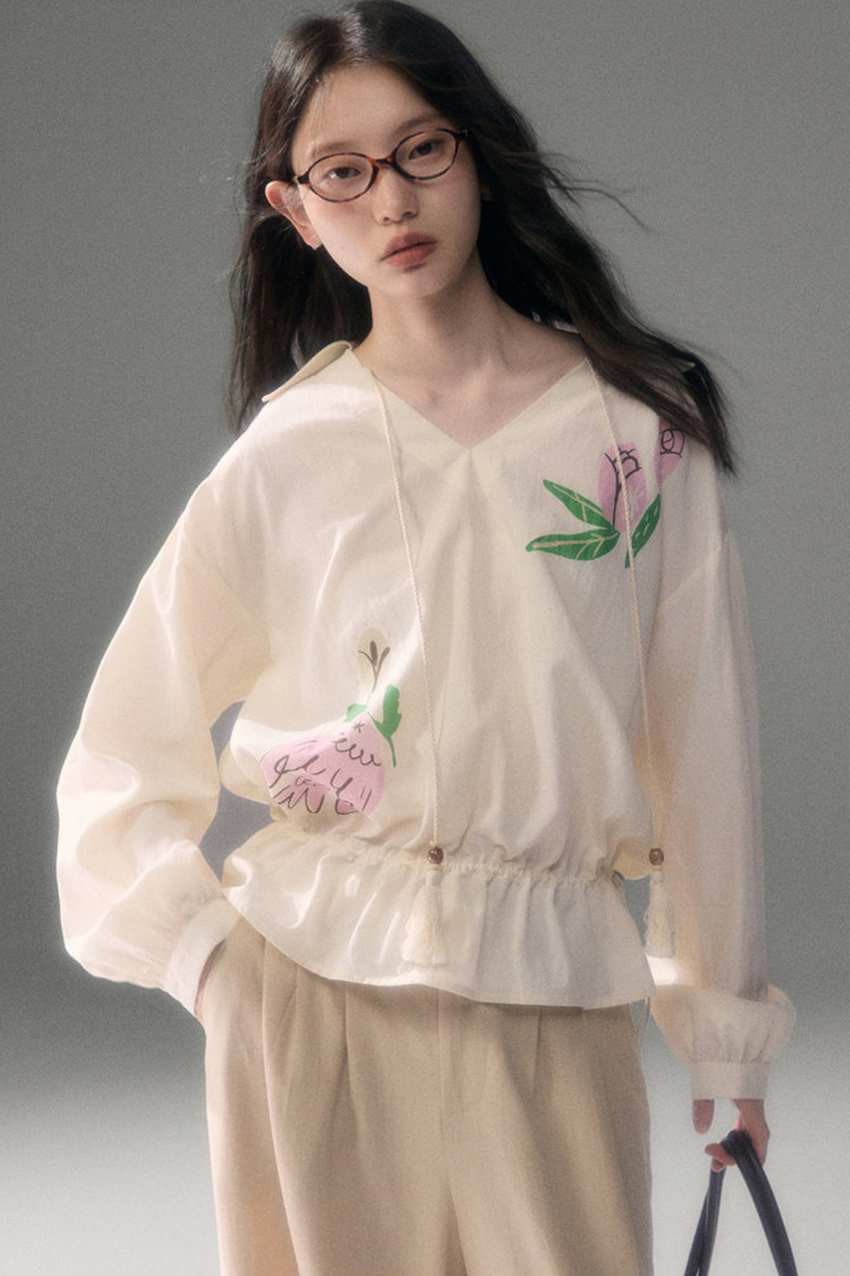 Bird And Rose Print Tencel Cotton Top